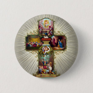 paaskruis feestdag goud ronde button 5,7 cm