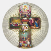 paaskruis feestdag goud ronde sticker (Voorkant)