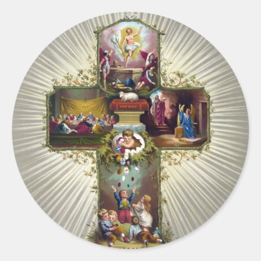 paaskruis feestdag goud ronde sticker (Voorkant)