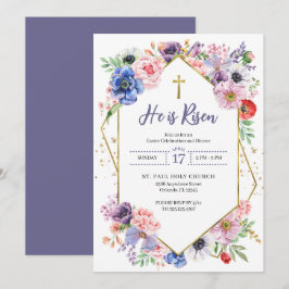 Paaskruis Hij Is Gezegend Lente Bloemen Kaart
