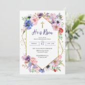 Paaskruis Hij Is Opgewekt Lente Bloemen Kaart (Staand voorkant)