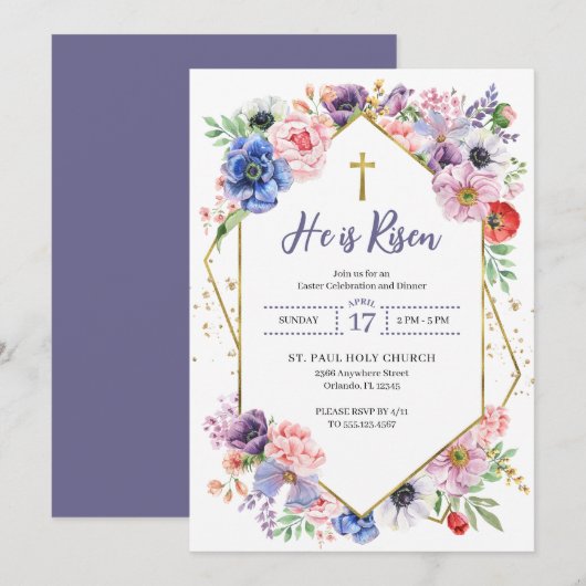 Paaskruis Hij Is Opgewekt Lente Bloemen Kaart (Voorkant / Achterkant)