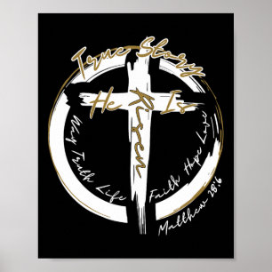Paaskruis Hij is verrezen Jezus Christelijke Manne Poster