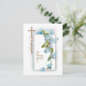 paaskruis met blauw vergeet-me-nots feestdagenkaart (Staand voorkant)