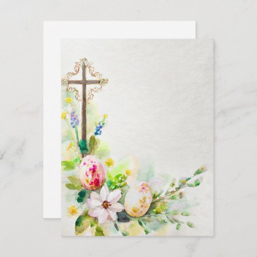 Paaskruis met bloemen en eieren blanco feestdagenkaart (Voorkant / Achterkant)