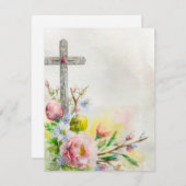 Paaskruis met bloemen en eieren blanco feestdagenkaart (Voorkant / Achterkant)