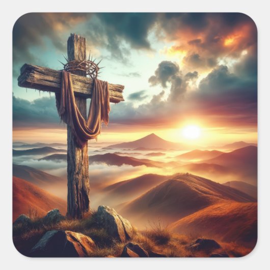 Paaskruis met doornenkroon vierkante sticker (Voorkant)
