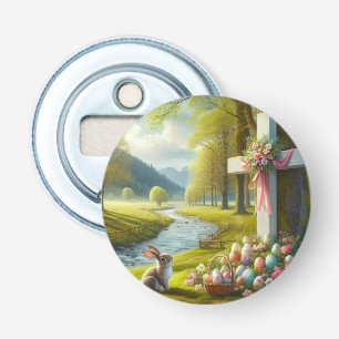 Paaskruis met konijntje & eieren button flesopener