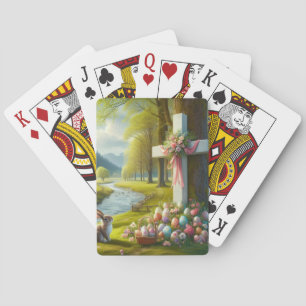 Paaskruis met konijntje & eieren pokerkaarten