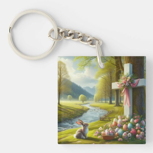 Paaskruis met konijntje & eieren sleutelhanger (voorkant)