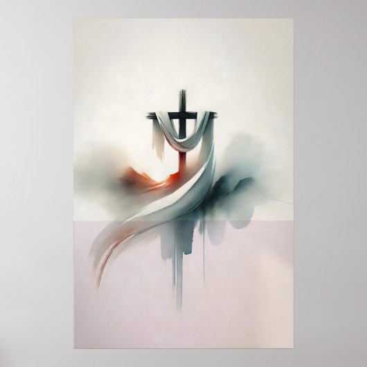 Paaskruis met lijkwade Opstanding Aquarel Poster (Voorkant)