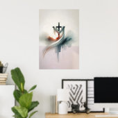Paaskruis met lijkwade Opstanding Aquarel Poster (Thuiskantoor)