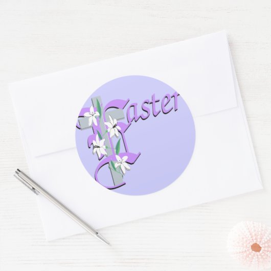 Paaskruis met Lilly Ronde Sticker (Envelop)
