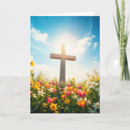 Paaskruis omgeven door bloemen feestdagen kaart