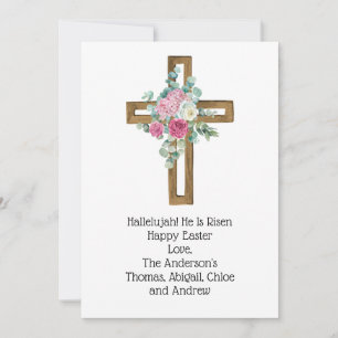 Paaskruis Roze Bloemen Religieus Christelijk Feestdagenkaart
