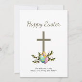 Paaskruis versierde eieren botanische religieus feestdagenkaart (Voorkant)