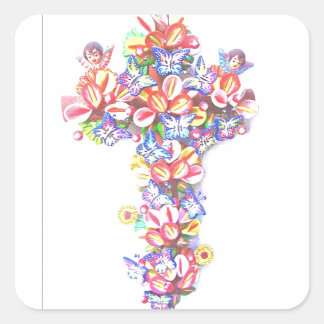 Paaskruis Vlinders Cherubs Mexicaanse traditie Vierkante Sticker