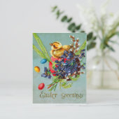 Paaskuiken Gekleurd Ei Paarse Iris Feestdagenkaart (Staand voorkant)