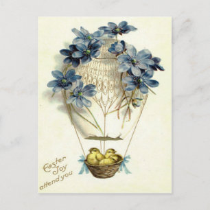 Paaskuiken Hete Luchtballon Blauwe Bloem Feestdagenkaart