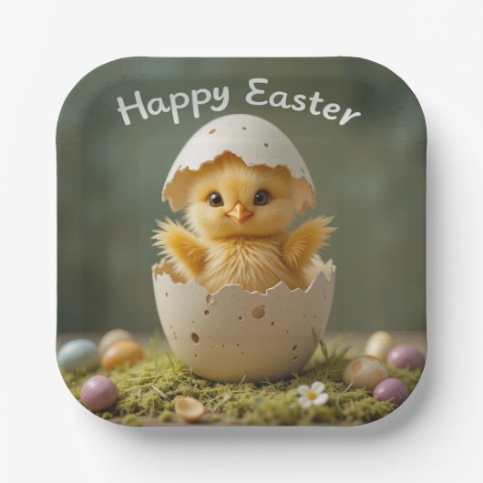 paaskuiken in ei rustiek Happy Easter Papieren Bordje (Voorkant)