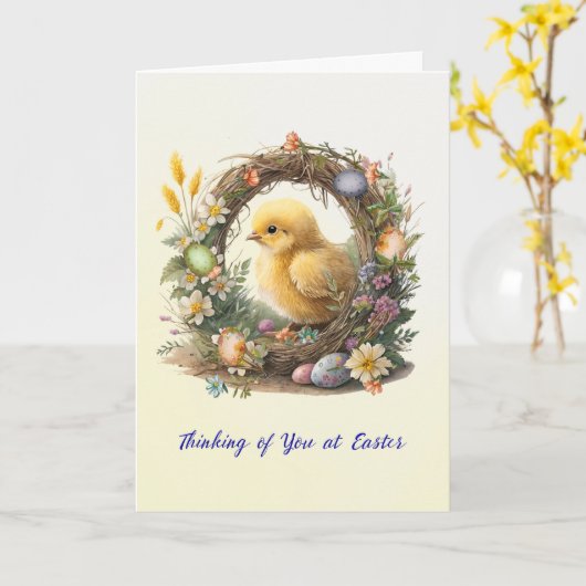 Paaskuiken in Grapevine Krans Kaart (Gele Bloem)