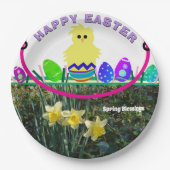 Paaskuikenei gele narcissen papieren bordje (Voorkant)