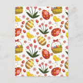 Paaskuikens Bloemen Eieren Viering Feestdagenkaart (Voorkant)