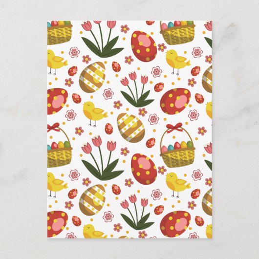 Paaskuikens Bloemen Eieren Viering Feestdagenkaart (Voorkant)