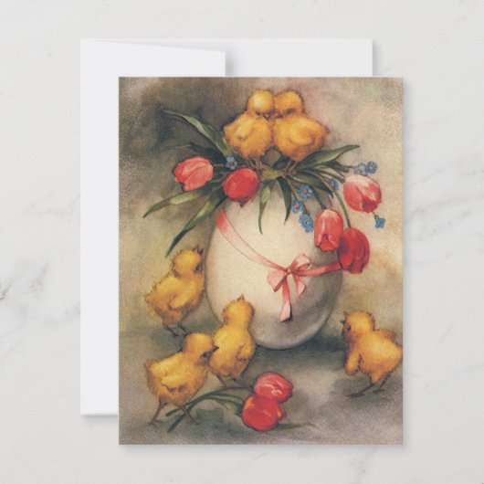  Paaskuikens, Ei met rode tulpenbloemen Feestdagenkaart (Voorkant)