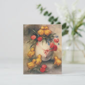  Paaskuikens, Ei met rode tulpenbloemen Feestdagenkaart (Staand voorkant)