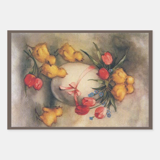 Paaskuikens, Ei met rode tulpenbloemen Inpakpapier Vel (Voorkant 3)