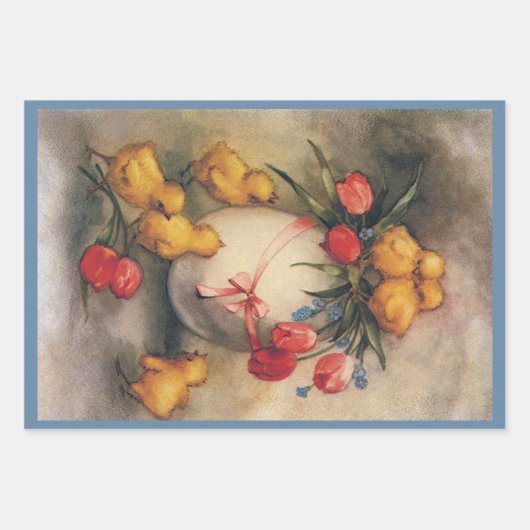  Paaskuikens, Ei met rode tulpenbloemen Inpakpapier Vel (Voorkant 2)