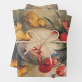 Paaskuikens, Ei met rode tulpenbloemen Inpakpapier Vel (In situ)
