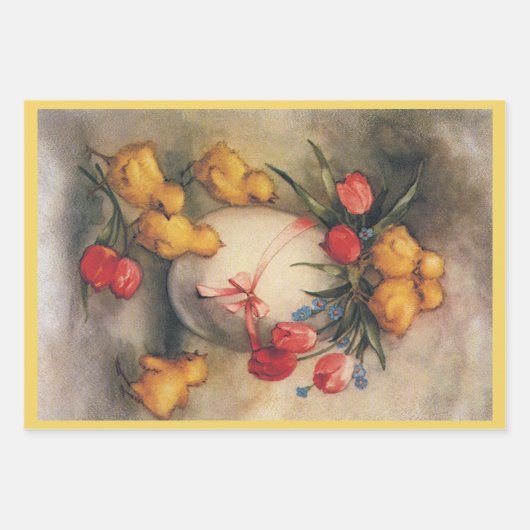 Paaskuikens, Ei met rode tulpenbloemen Inpakpapier Vel (Voorkant)