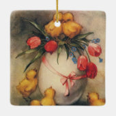  Paaskuikens, Ei met rode tulpenbloemen Keramisch Ornament (Achterkant)