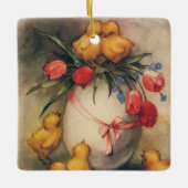  Paaskuikens, Ei met rode tulpenbloemen Keramisch Ornament (Voorkant)