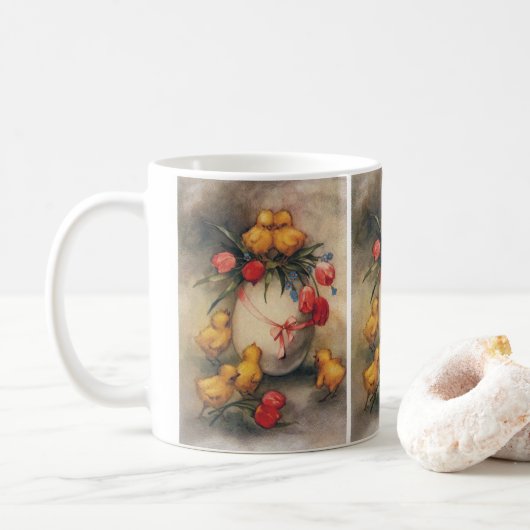  Paaskuikens, Ei met rode tulpenbloemen Koffiemok (Met donut)