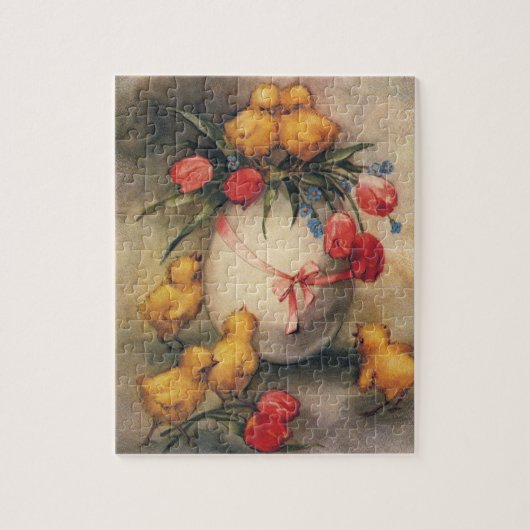  Paaskuikens, Ei met rode tulpenbloemen Legpuzzel (Verticaal)
