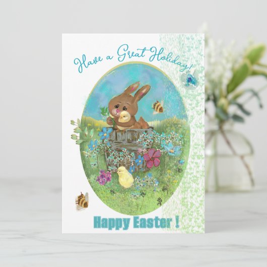 Paaskuikens en Bunny Flat Holiday Kaart (Staand voorkant)