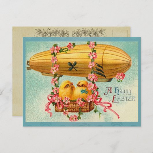 paaskuikens hete luchtballon feestdagenkaart (Voorkant / Achterkant)