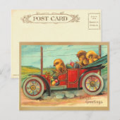 paaskuikens in de auto feestdagenkaart (Voorkant / Achterkant)