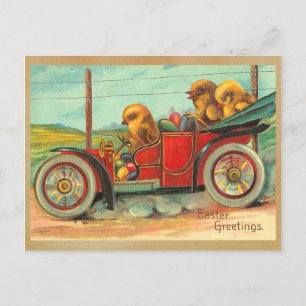  paaskuikens in de auto feestdagenkaart