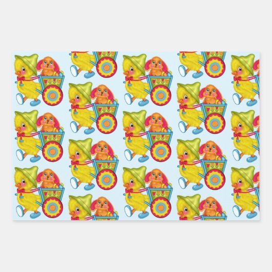 Paaskuikens Konijnendafodil 3 Kleurrijke Kinderen Inpakpapier Vel (Voorkant)