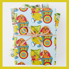 Paaskuikens Konijnendafodil 3 Kleurrijke Kinderen Inpakpapier Vel