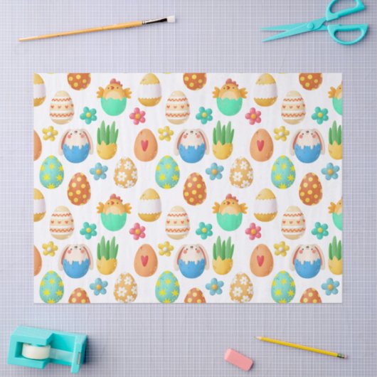 Paaskuikens, kuddes en eieren, ontkoppeld tissuepapier (Craft)