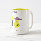 Paaskuikens met een gepersonaliseerde naam. tweekleurige koffiemok (Voorkant rechts)