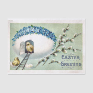  paaskuikens met Egg House Blauwe Bloemen Tissuepapier