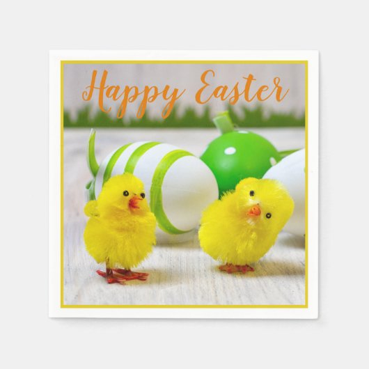 Paaskuikens met eigeel groen sinaasappel servet (Voorkant)