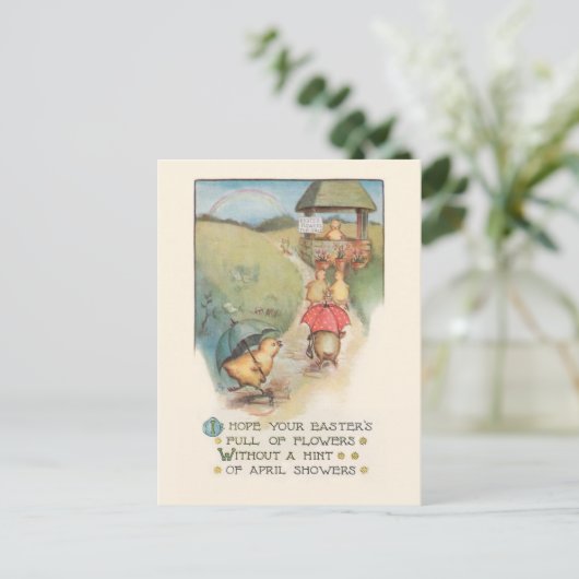  paaskuikens met regenboog briefkaart (Staand voorkant)