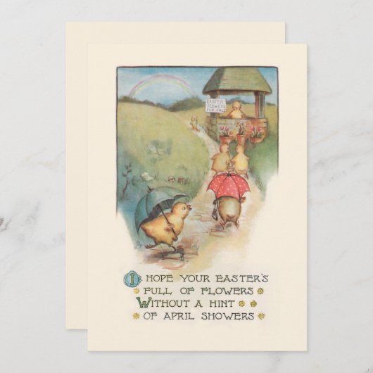 paaskuikens met regenboog feestdagenkaart (Voorkant / Achterkant)